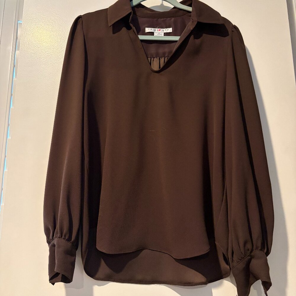 Beautiful brown, lightweight Trina Turk collared blouse size M